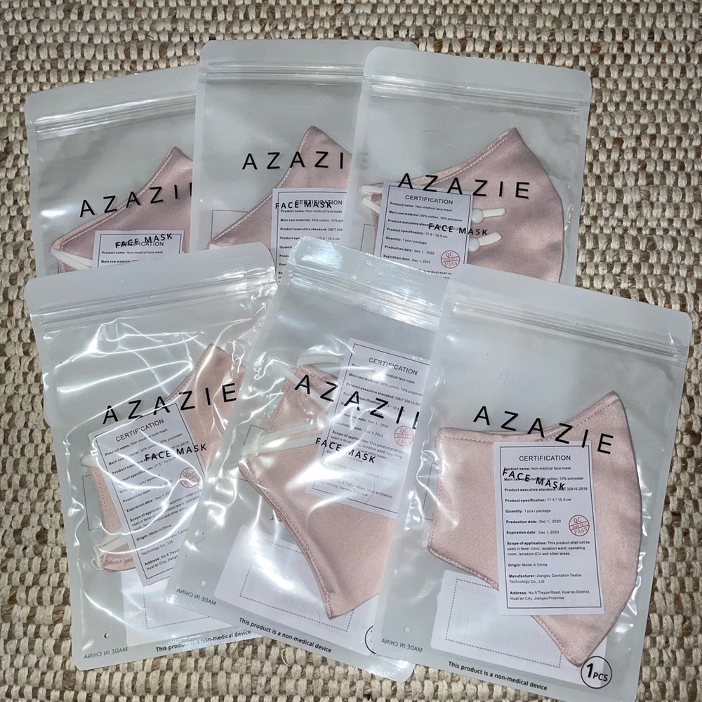 Azazie never worn face masks (6 count). Blush pink